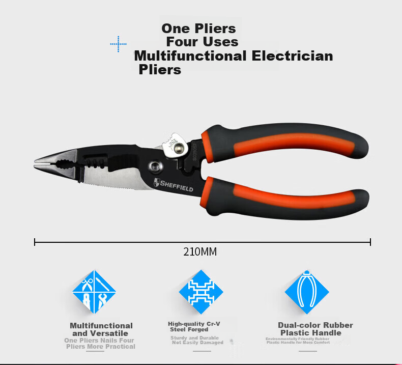 Gangdun SHEFFIELD S035057 5-In Multifunctional Needle-Nose Electrician's Pliers 5