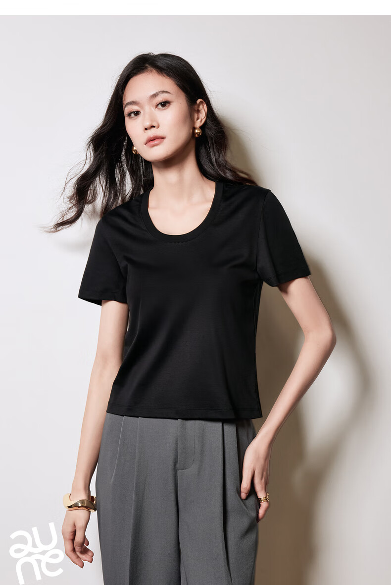 Chuyu Mulberry Silk T-Shirt for Women, 2025 New Style, Mandarin Collar Short Sleeve Simple Versatile Top, Ice Lake Blue, M 25