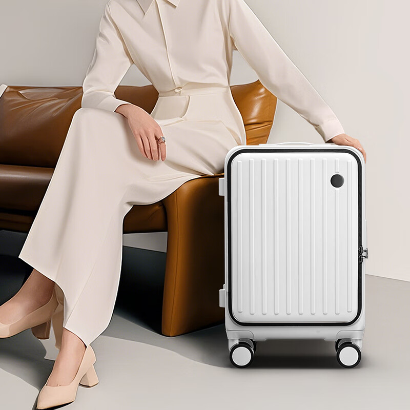 DTA Luggage Suitcase for Men And Women, Expandable Side Opening Carry-On Large Capacity Travel Case in Ivory White, 20 Inches