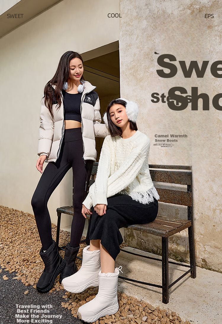 CAMEL Winter Snow Boots for Women, Thick-Soled Fleece-Lined Warm Cotton Shoes, Water-Repellent Short Boots F24C026613 1