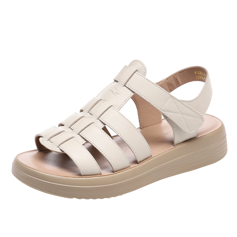 Red Dragonfly Women's Leather Sandals Soft Sole Versatile Comfortable Flat Beach Shoes WTK252381 Off-White Size 39