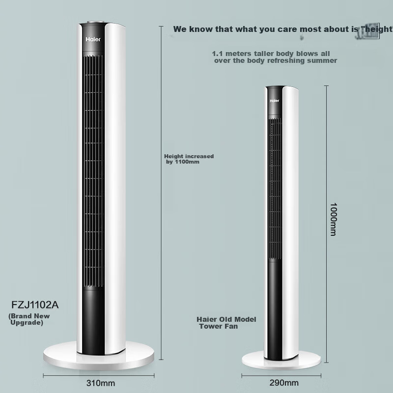 Haier Tower Fan, Home Electric Fan, Quiet Energy-Saving Bladeless Fan, High Air Volume Electric Fan, Soft Wind, Heightened Floor Fan, Living Room Bedroom Large Area Oscillating Standing Fan FZJ1102A