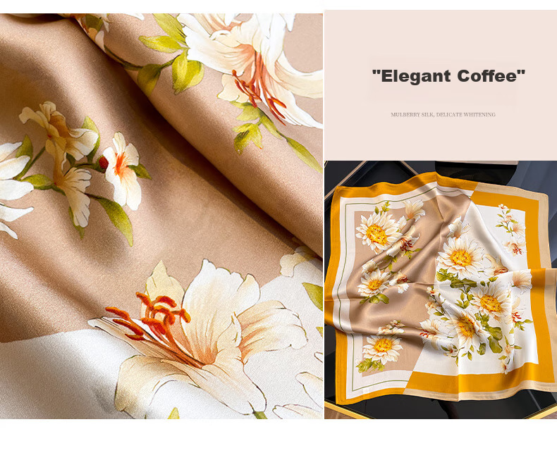 Hangsilu Silk Scarf for Women, Chinese Style Square Scarf, Mulberry Silk, Versatile Outer Wrap, Birthday Gift, Mid-Autumn Festival Present for Mom Or Teacher 31