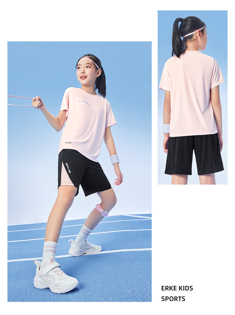ERKE Children's Sportswear, Boys And Girls Outdoor Short-Sleeve Set, Summer Wear, Pure White, Size 165 16