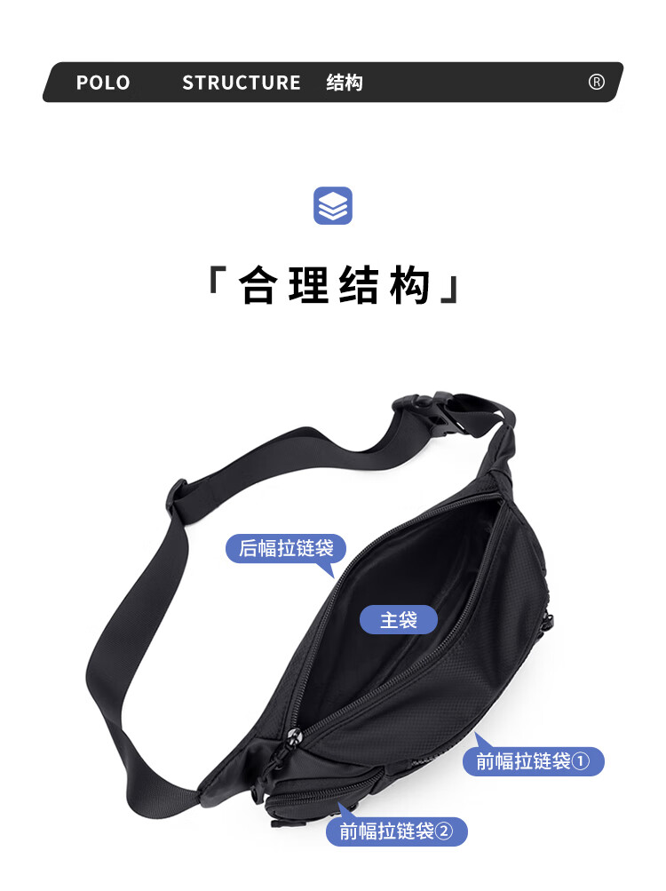 POLO Chest Bag, Men's Crossbody Bag, Casual Shoulder Bag, Lightweight IPad And Phone Bag, Multi-Compartment Sports Messenger Bag, Cycling Waist Pack 3