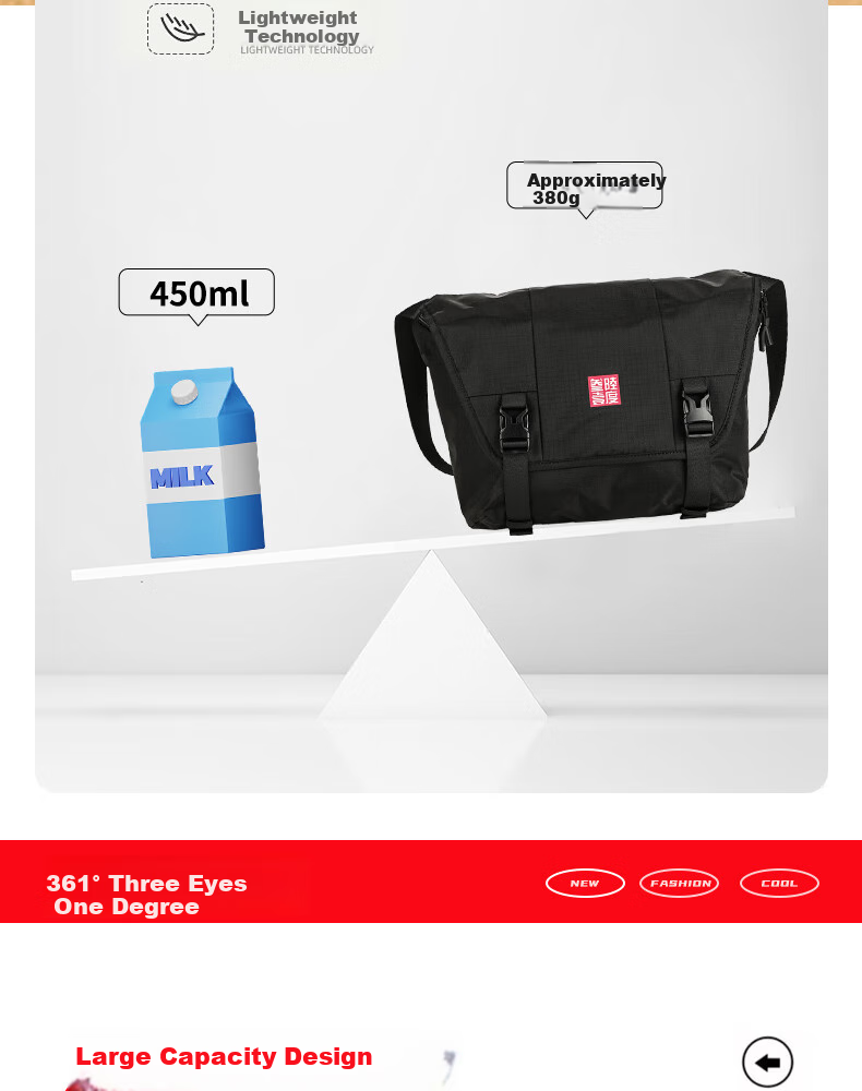 361° Large Capacity Shoulder Bag Crossbody Bag for Men And Women, Student Couple Casual Sports Outdoor Small Backpack Messenger Bag, Black 7