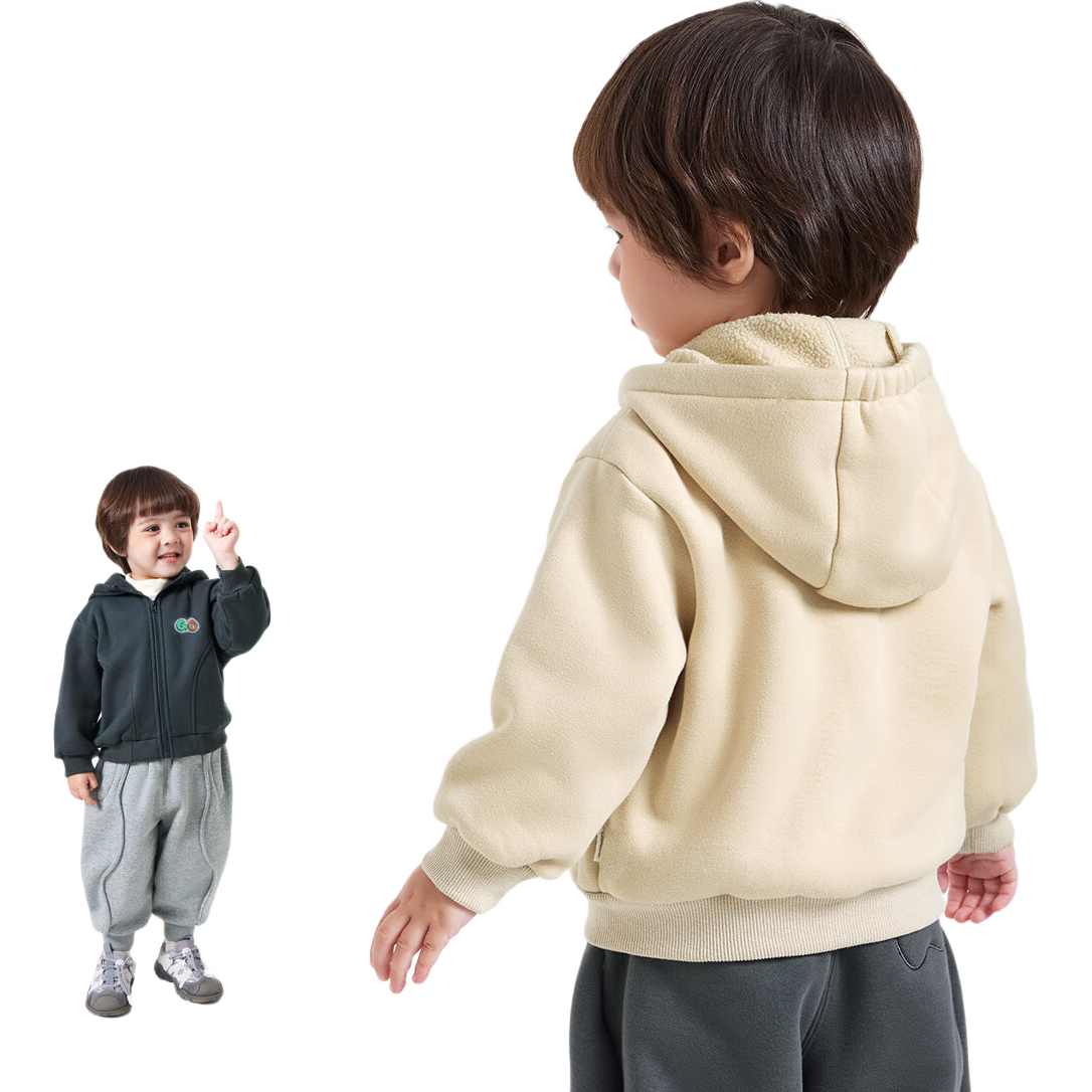 Ciciibear [One-Piece Fleece] Boys' Fleece-Lined Jacket, Children's New Style Baby Hoodie, Autumn And Winter Outdoor Warm Outerwear