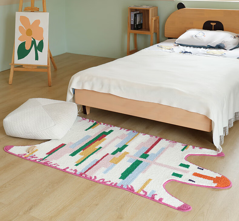 Saibosi Art-Grade Memphis Rainbow Zebra Children's Carpet for Girls' Bedroom Bedside Rug, 80x155cm 1