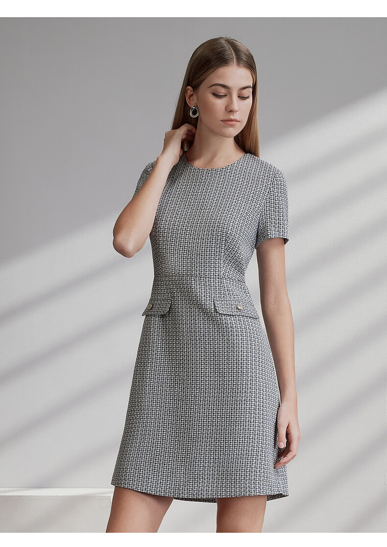 G2000 Coarse Floral Print/Mall-Matching Women's Clothing, Spring And Summer Elegant Chanel-Style Short-Sleeve Dress, Starlight White, L/38 8