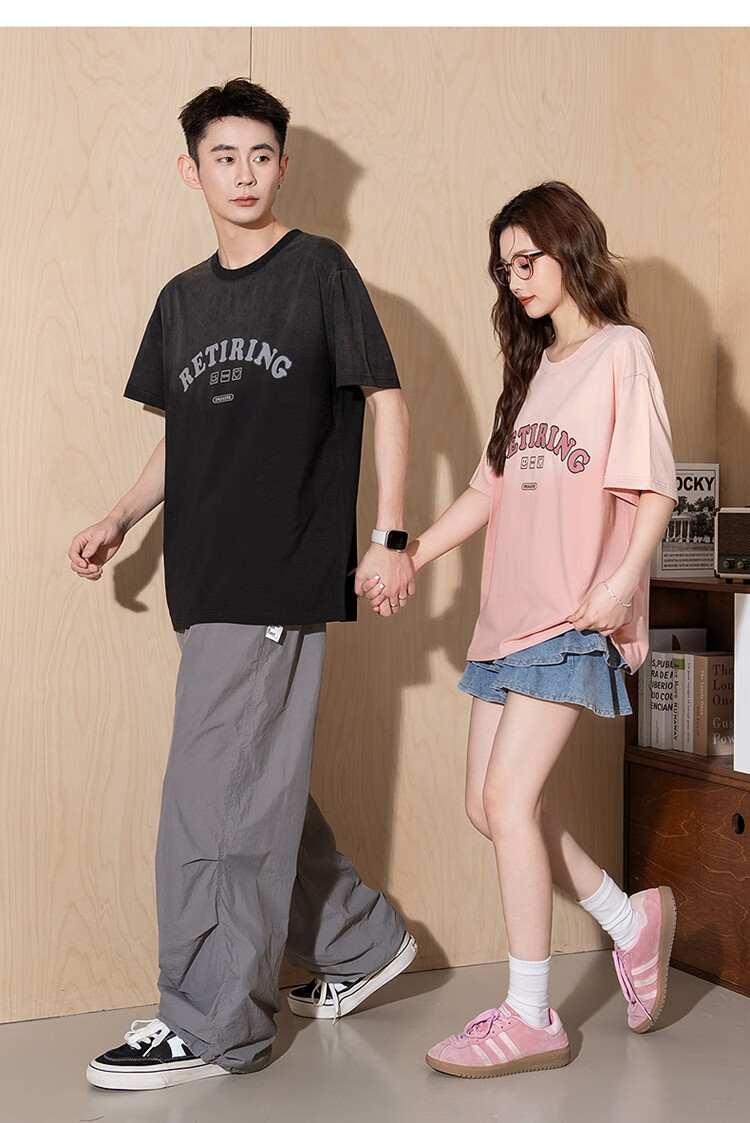 TonLion 2026 Summer New Couple Short Sleeve T-Shirt Unisex Loose Gradient Letter Print Casual Trendy Brand Inner Wear Tee 6