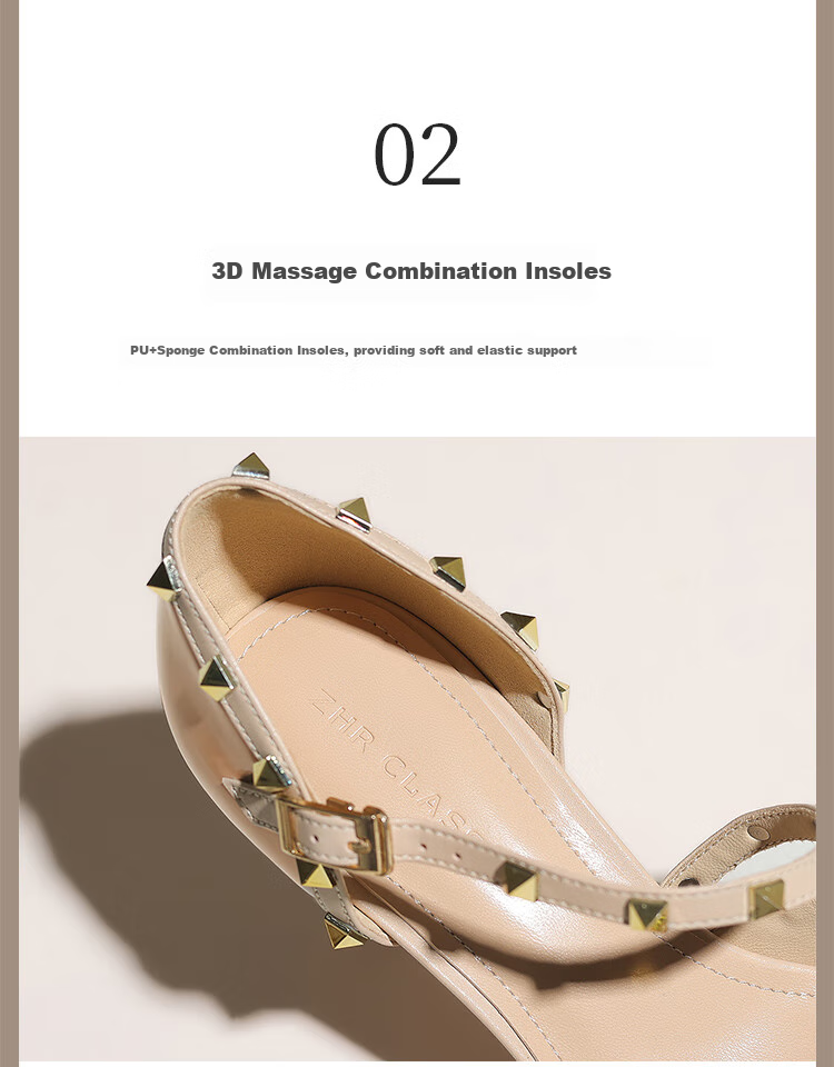 ZHR Rivet High Heels for Women, Elegant Pointed Toe, Socialite Style, Thin Heel Pumps, Sexy Closed-Toe Sandals for Women, IE02, Nude Pink, Size 34 6