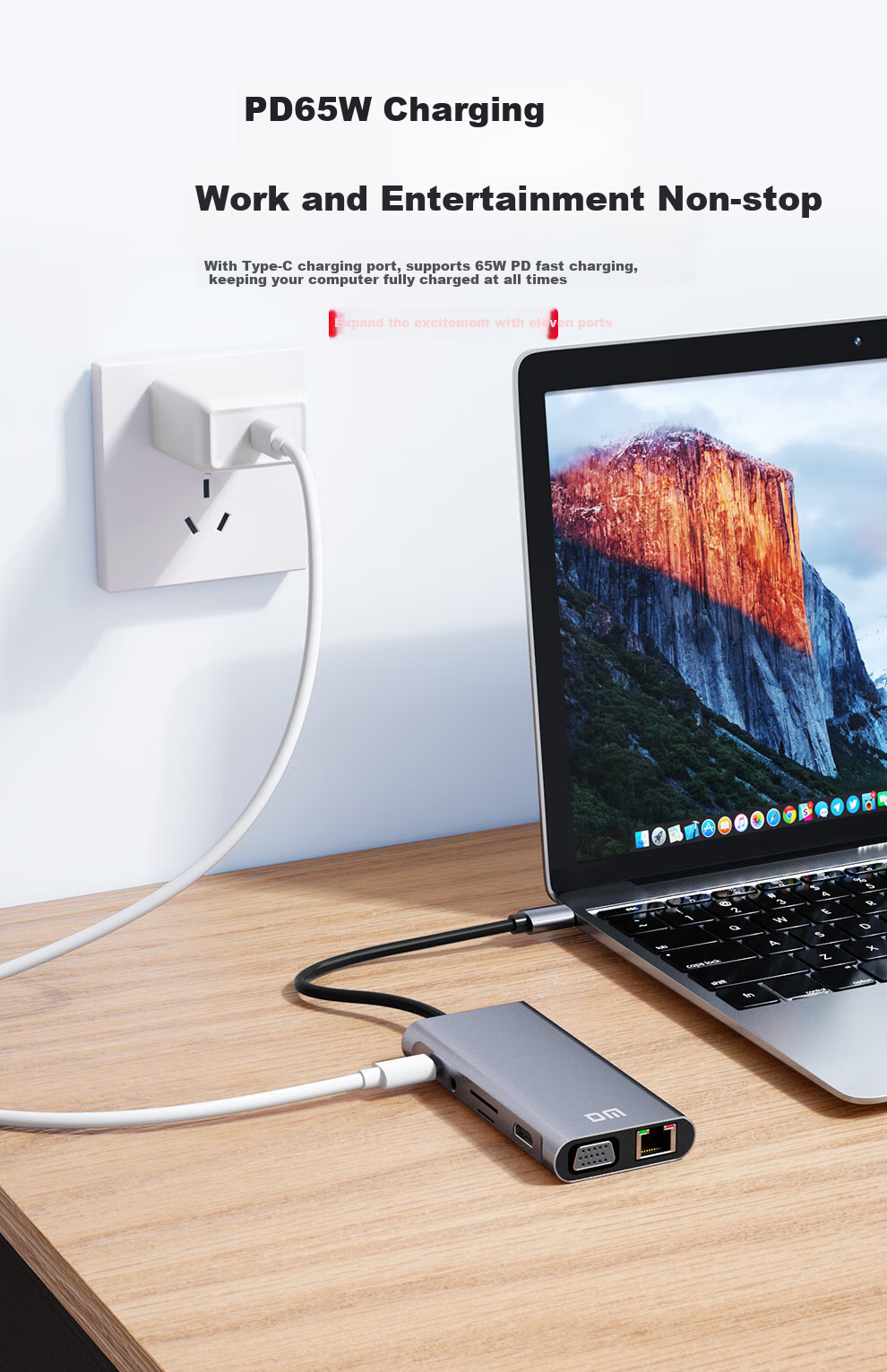DM Daimai Type-C Eleven-In Expansion Dock, USB-C to HDM I/VGA/Network Port, Laptop 4K Adapter, Multifunctional Splitter with 3.5mm Audio, CHB065 8