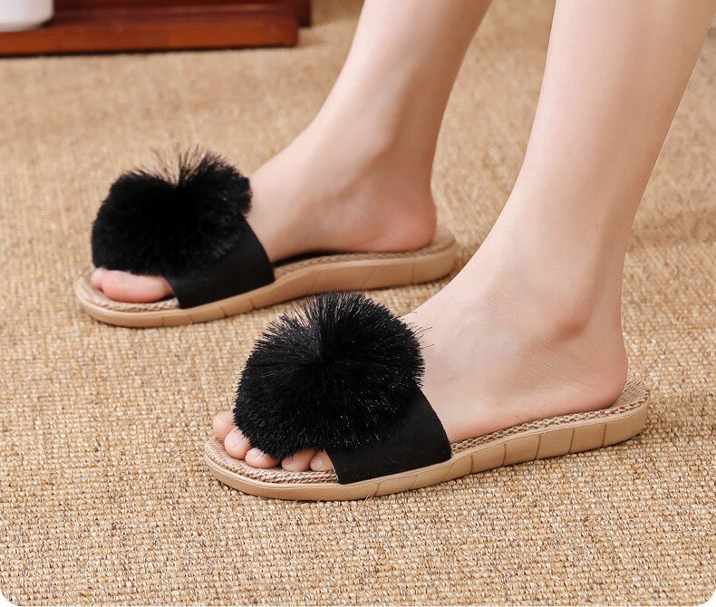 Huamei Jianbu Women's Linen Slippers Indoor Non-Slip Odor-Resistant Sweat-Absorbing Durable Floor Sandals HM3130 Black Size 37-38 12