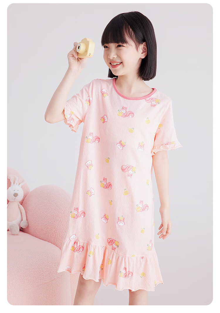 DEESHA Girls' Nightgown, Summer Thin Pure Cotton Mesh Breathable, Little Girl Pajamas, for Older Children, Fruit Green Daisy Pattern, Size 120 3