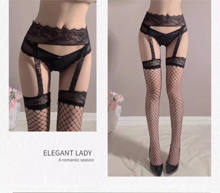 LangSha Spring Summer New Thin Mesh Lace Trim Sexy Pure Desire JK Suspender Fishnet Stockings 6
