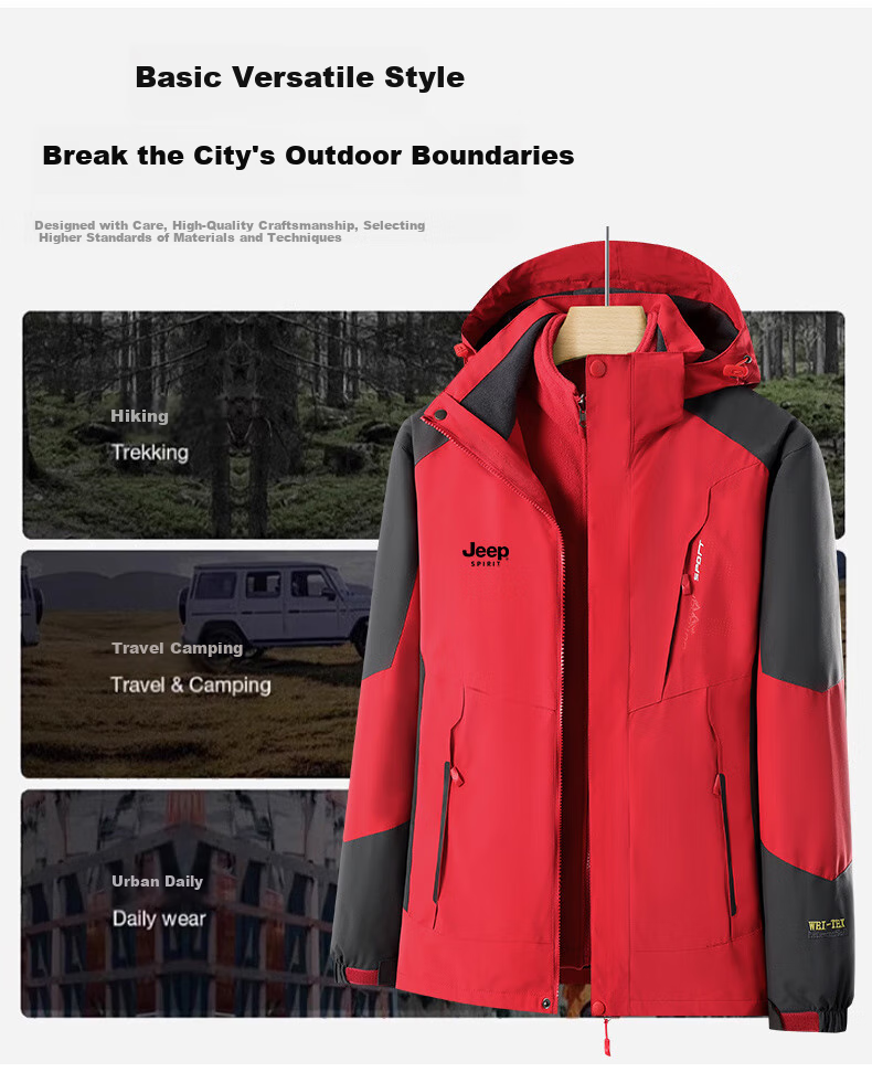 JEEP SPIRIT Men's Autumn Winter 3-in-1 Thickened Red Outdoor Jacket Christmas New Year Edition 2