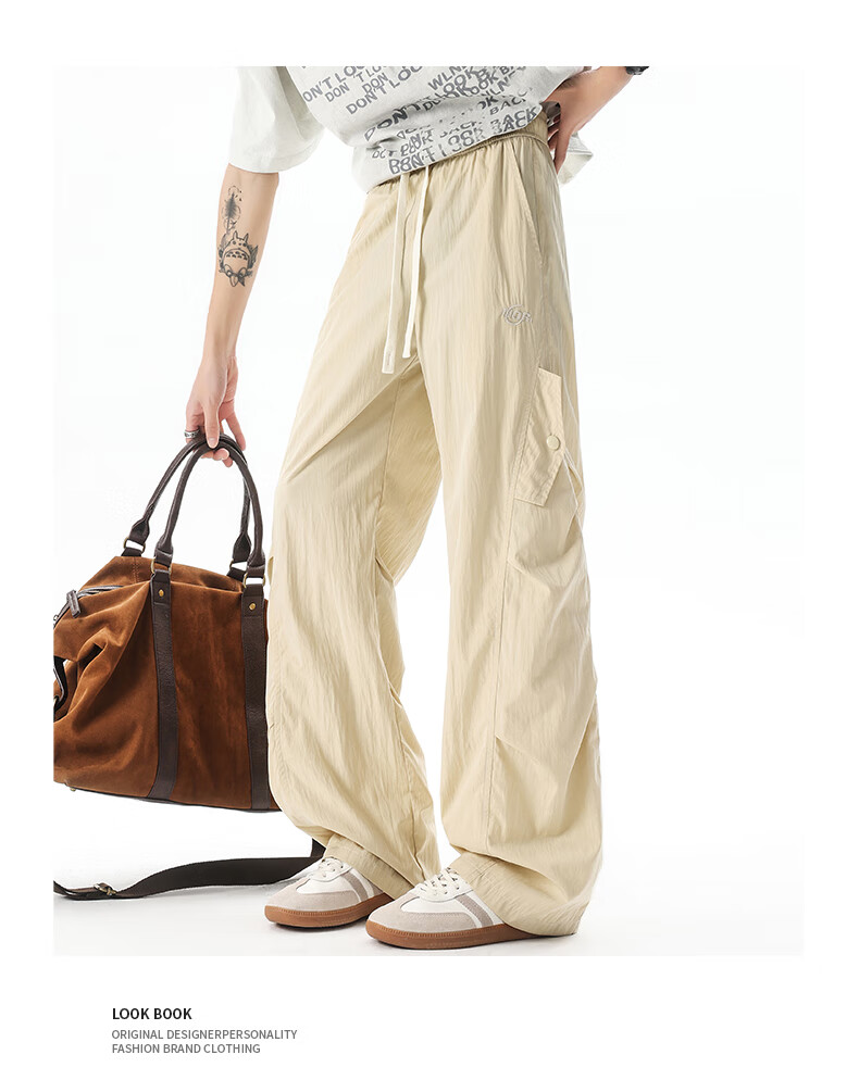 IZEXX Casual Pants for Men, Summer American-Style Curved Knife Loose Straight-Leg Trousers, Simple Casual Versatile Wide-Leg Pants, IZ72 Black L 7