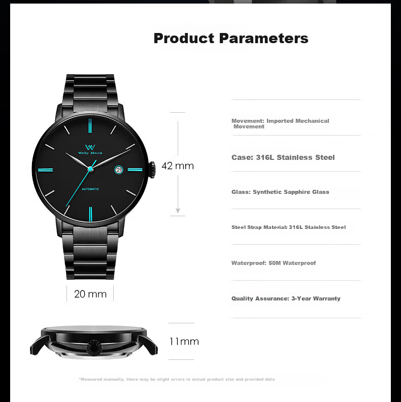 Welly Merck Men's Mechanical Watch, Practical Gift for Students And Teachers on Men's Day 14