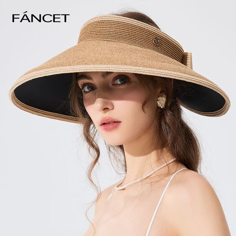 FANCET Women's Spring And Summer Japanese-Style Color-Block Hat, Black Glue Wide Brim Sun Protection Straw Hat for Travel And Vacation, Breathable Sunhat