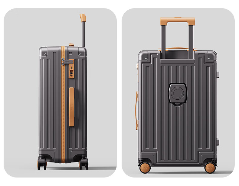 Lee High-Quality Suitcase with Cup Holder, Multifunctional Luggage, Travel Case, Student Password Lock Suitcase, Gray with Brown, 26 Inches 22