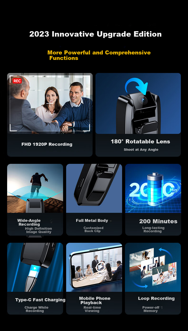 Yescool A8 Camera, 32GB Action Camera, 1080P Professional HD, One-Touch Recording And Photography, Audio And Video Recording Device, Long Standby Time, Large Capacity, for Meetings, Training, Negotiations, Evidence Collectio 4