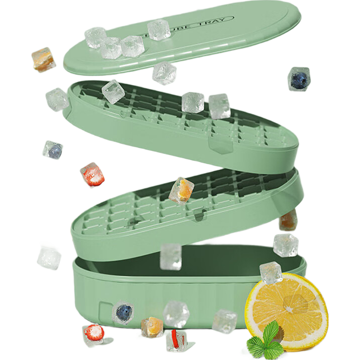 Quanshi Ice Cube Mold, Ice Tray, Ice Box, Ice Maker, Silicone Ice Cream Mold with Lid, 2 Layers, 72 Grids, with Ice Scoop