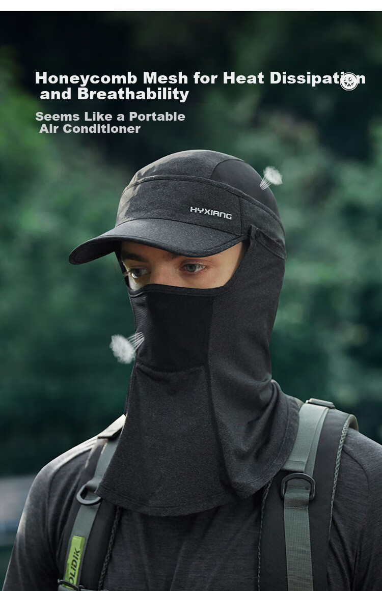 Hengyuanxiang Sun Hat for Men, Outdoor Summer Ice Silk Cycling Fishing Sun Protection Hat, Face Mask Neck Guard Integrated Hiking Cap, Flax Gray 9