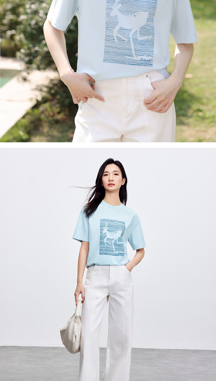 Shangdu Bila Cotton Casual Versatile Youthful T-Shirt Women Summer New High-End 3D Embossed Print Drop Shoulder Short Sleeve Top 20