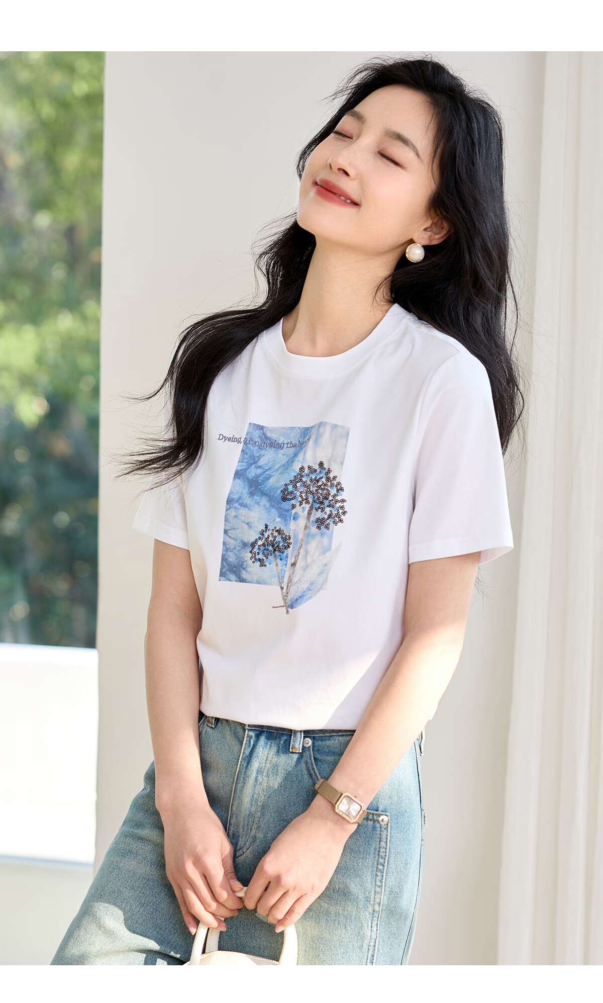 Chushen Summer Short-Sleeve T-Shirt for Women, Fashionable Round Neck, Heavy Embroidery with Sequins, Casual Top S52T029 9