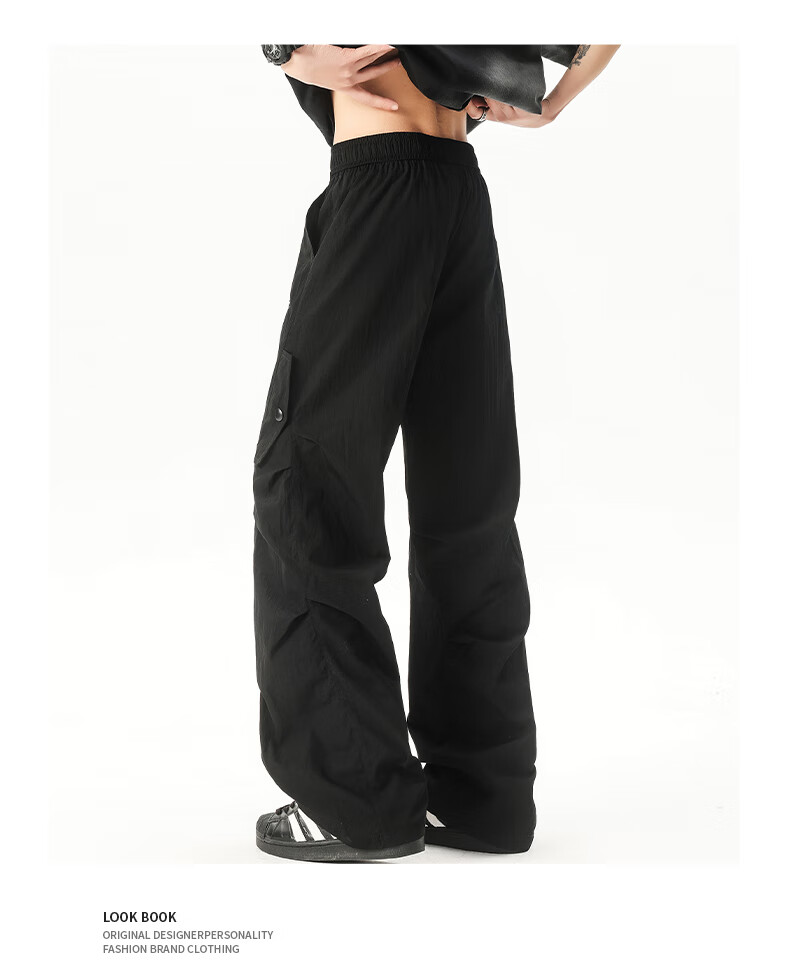 IZEXX Casual Pants for Men, Summer American-Style Curved Knife Loose Straight-Leg Trousers, Simple Casual Versatile Wide-Leg Pants, IZ72 Black L 5