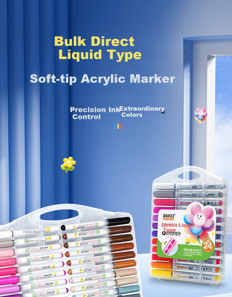 BAOKE MP2956-36 Direct Liquid Soft Tip Acrylic Markers for Students' Drawing, Washable, Safe, Odorless Painting Pens, 36 Colors/set 1