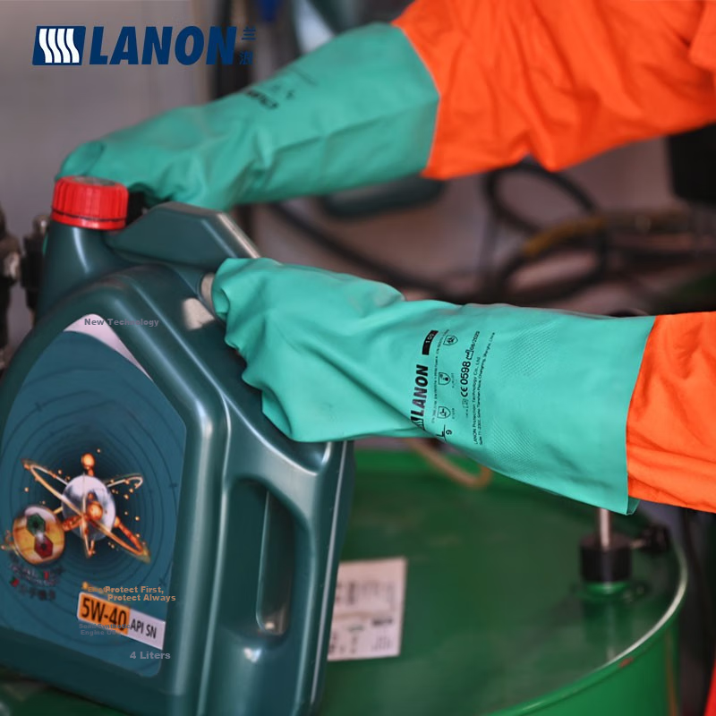 Импортные нитриловые перчатки LANON SR100, износостойкие, устойчивые к кислотам и щелочам, маслостойкие, водонепроницаемые, антистатические, для промышленной защиты, размер M
