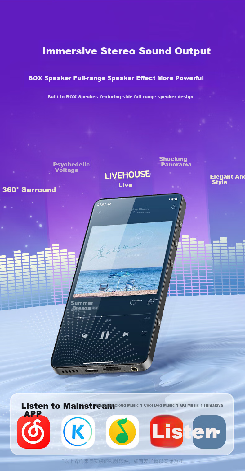 Fanmu BF88 Smart MP3/MP4 Player WiFi Internet 4+64GB RAM Android 15 MP5 Online Music HD Video Reading 5.2 Inch 9