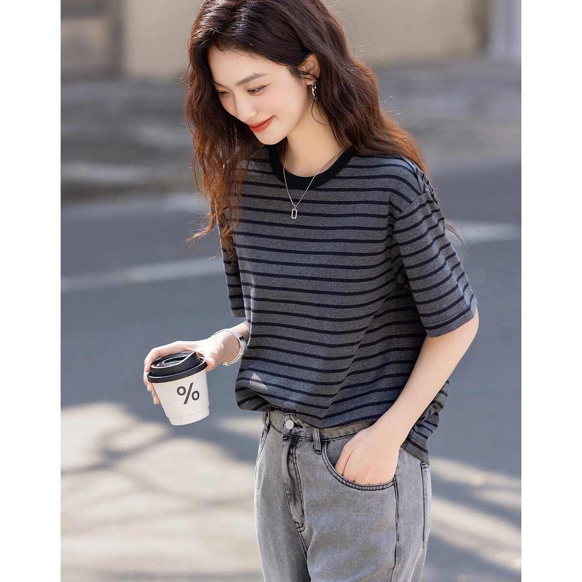 Demana [Sunshine Cotton] Summer Color-Block Crew Neck Five-Sleeve Base Shirt Loose Comfortable Women's T-Shirt for Petite