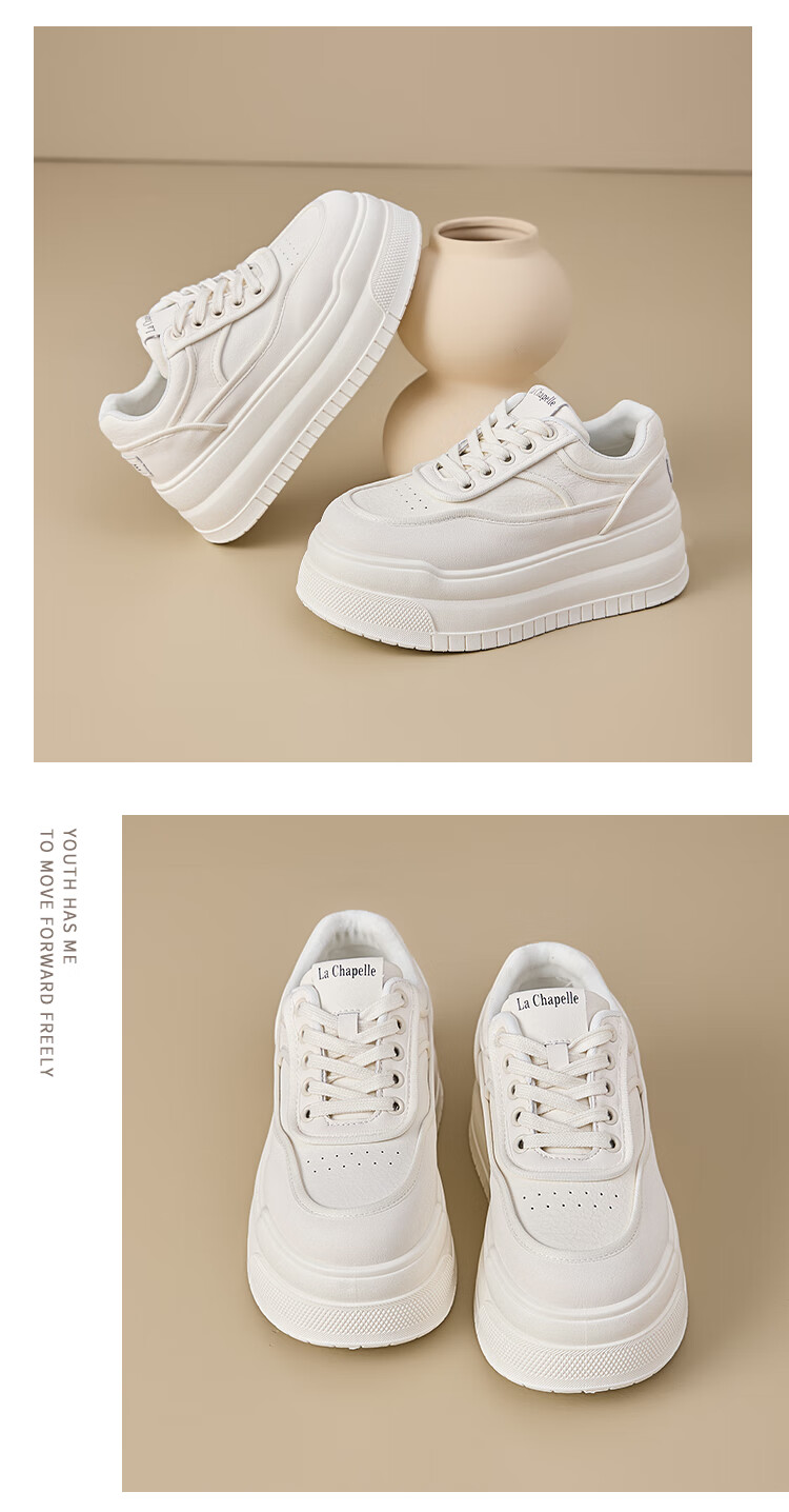 La Chapelle Women's Thick Sole White Sneakers Autumn Winter New Lightweight Height Increasing Sports Shoes Student Casual Skate Shoes Black 37 6
