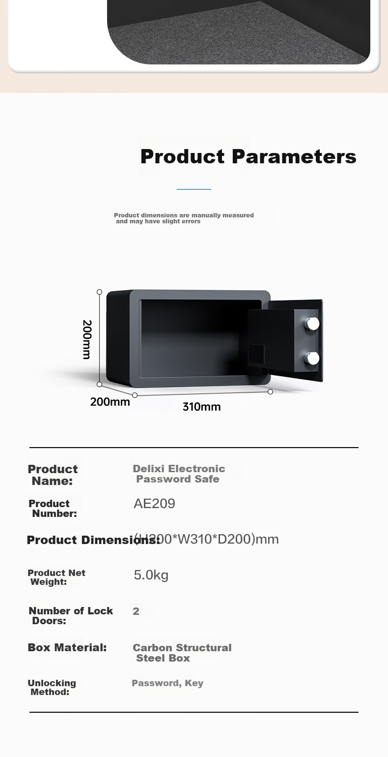 Deli Safe, Home Electronic Password Safe Box, Office Financial Special Small File Cabinet, Wall-Mounted Or Built-In Confidential Cabinet, Can Be Fixed Installation, 20cm Obsidian Black 10