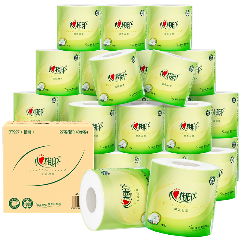 Mind Act Upon Mind Core Toilet Paper, Facial Tissues, Chayuxishi Enjoyment, 4-Ply 140g*27 Rolls, Full Box (New And Old Packaging Alternating)