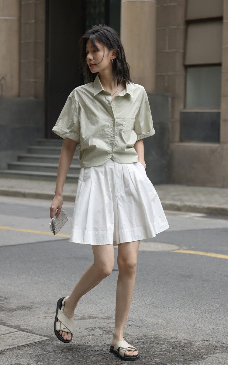 Dme [Comfortable Casual Wide-Leg Shorts] Summer Single-Button Half-Elastic Wide-Leg Pants Knee-Length Shorts for Wome 24