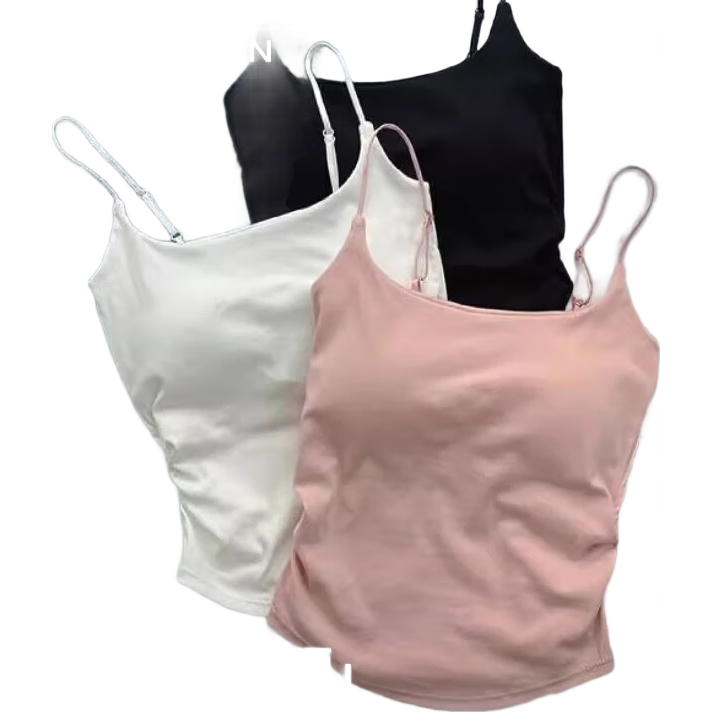 FitonTon Women's Camisole Tank Top with Built-In Bra Pads, Backless Design, Versatile Casual Sports Bra for Outer Wear, Pure Sexy Style, Black