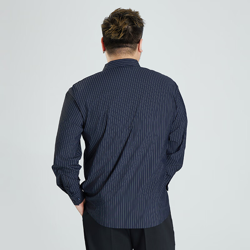 Ayoupang Summer Plus Size Pullover Striped Long-Sleeve Shirt, Loose Fit for Chubby Men, Ice Silk High-Elasticity Wrinkle-Resistant Non-Iron Shirt