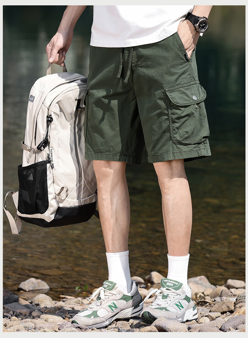 EASTERN CAMEL Men's Casual Loose Cotton Summer Breathable Simple Solid Thin Versatile Cargo Shorts 9