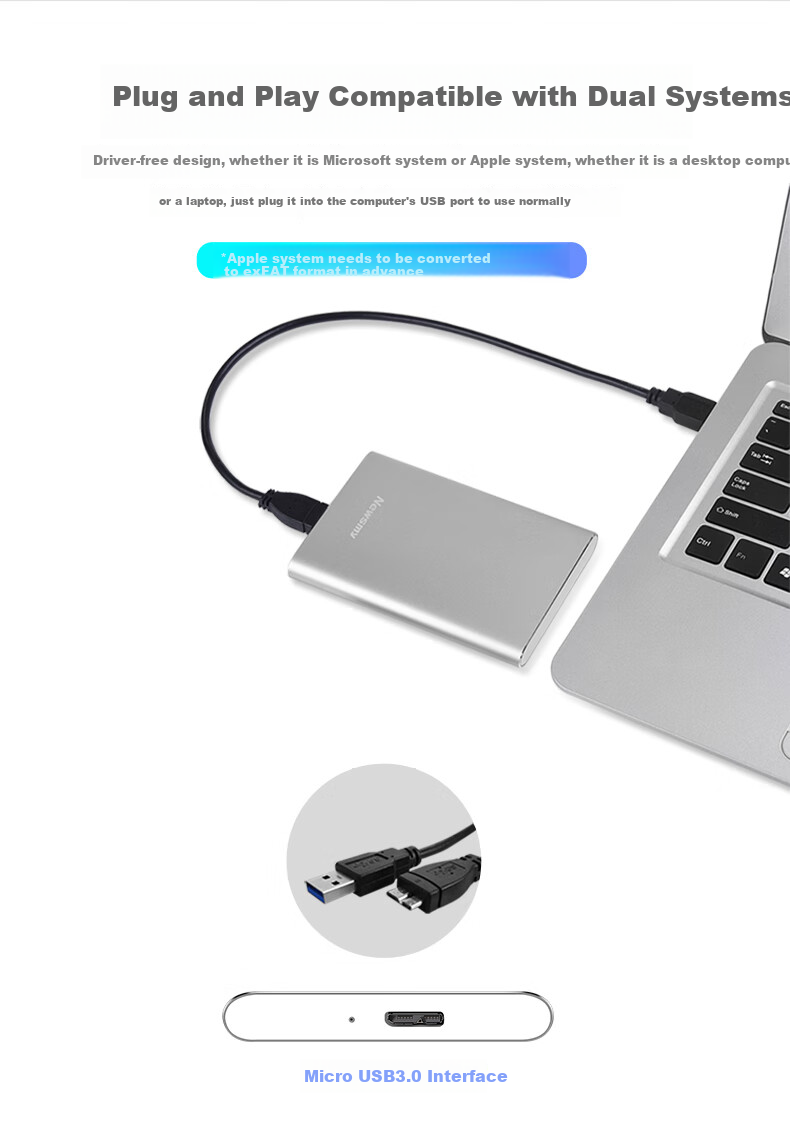 Newsmy 500GB External Hard Drive Mechanical Metal Mingyue Series USB3.0 2.5-Inch Sapphire Blue 112M/S Stable And Durable Large USB Drive 4
