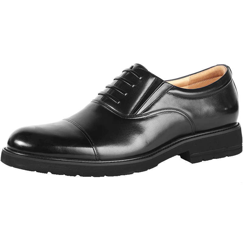 3515 Qiangren Three-Prong Leather Shoes for Men, Cowhide Business Formal Shoes, Breathable Men's Shoes, Black, Size 44