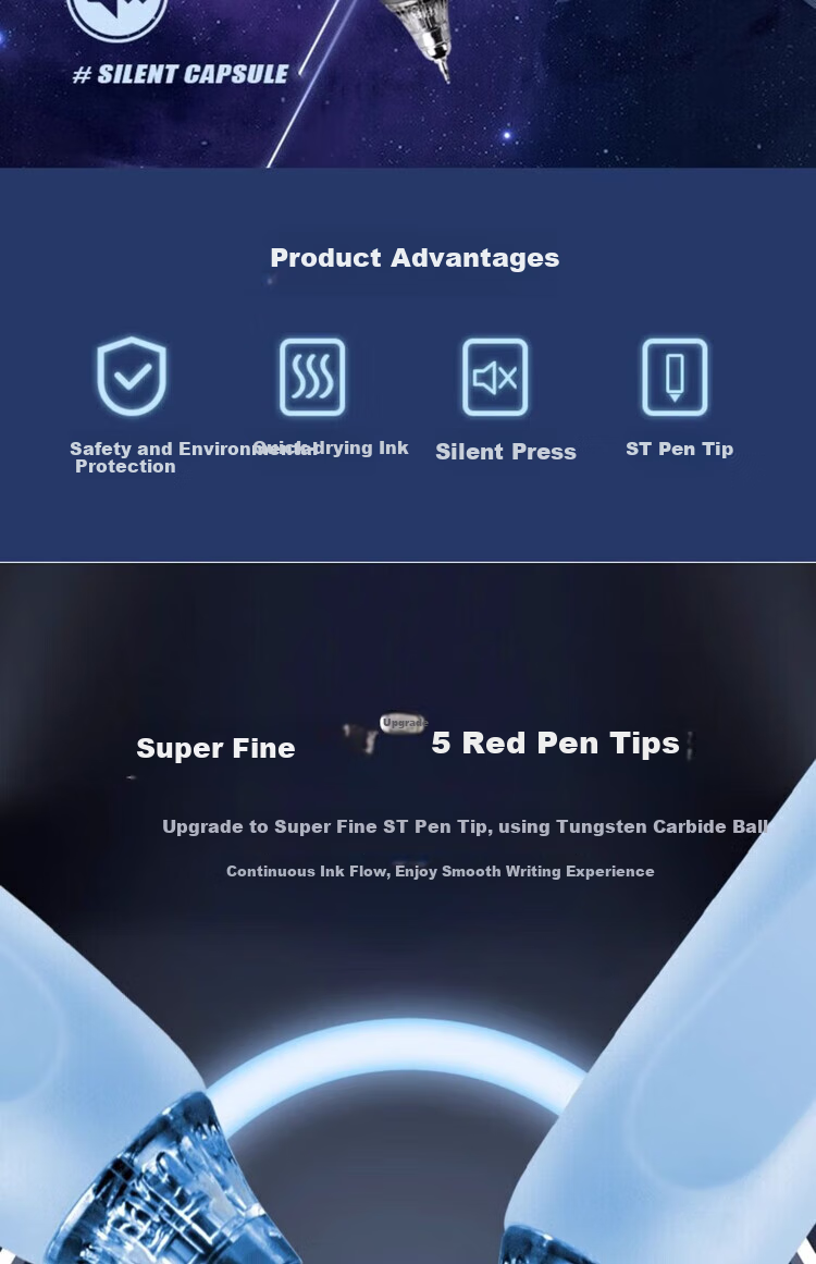 BEIFA Silent Pen, St Retractable Gel Pen, 0.5mm Quick-Drying High-Quality Design, Student Exam Practice Business Office Signature Pen, 5 Pens 10 Refills [Back-To Essential] 2