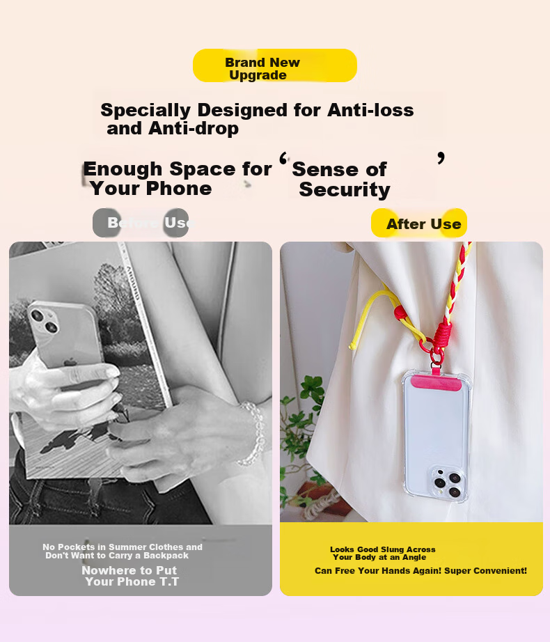 BZBC Phone Lanyard, Neck Strap, Crossbody Strap, Wrist Strap, Adjustable, Retractable, Anti-Loss, Versatile Phone Case, Durable, Long Style, [Red Yellow White] 1