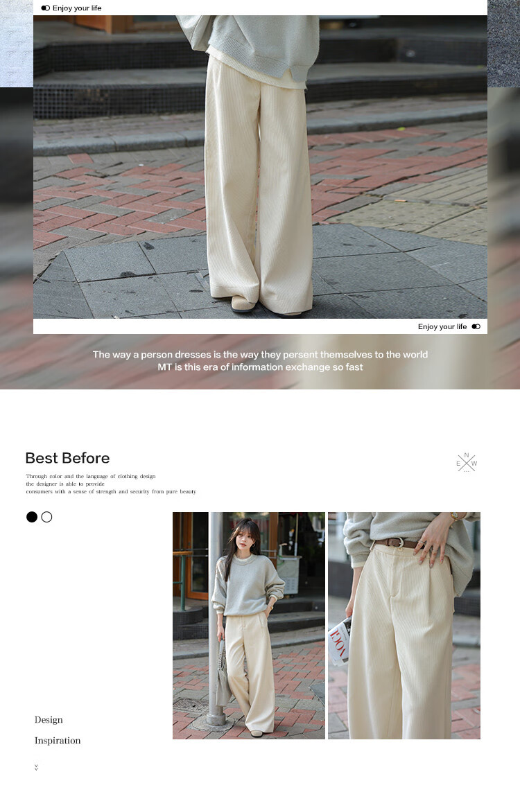 Mt [Casual Style Wide-Leg Pants] Autumn Corduroy Wide-Leg Casual Trousers for Wome 1