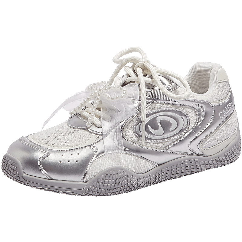 CAMEL Crescent Training Shoes for Women, Versatile Sneakers, Casual Shoes L25S577059B Beige/silver (Lace Breathable) Size 37