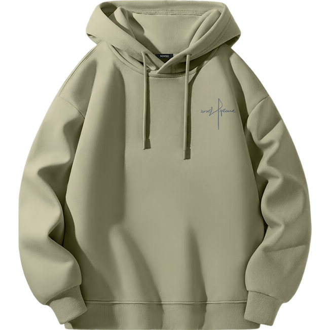 MINISO Hooded Sweatshirt for Men, Heavyweight Loose Fit, Spring Casual High-End Youth Trendy Jacket, Gray-Green, 3XL