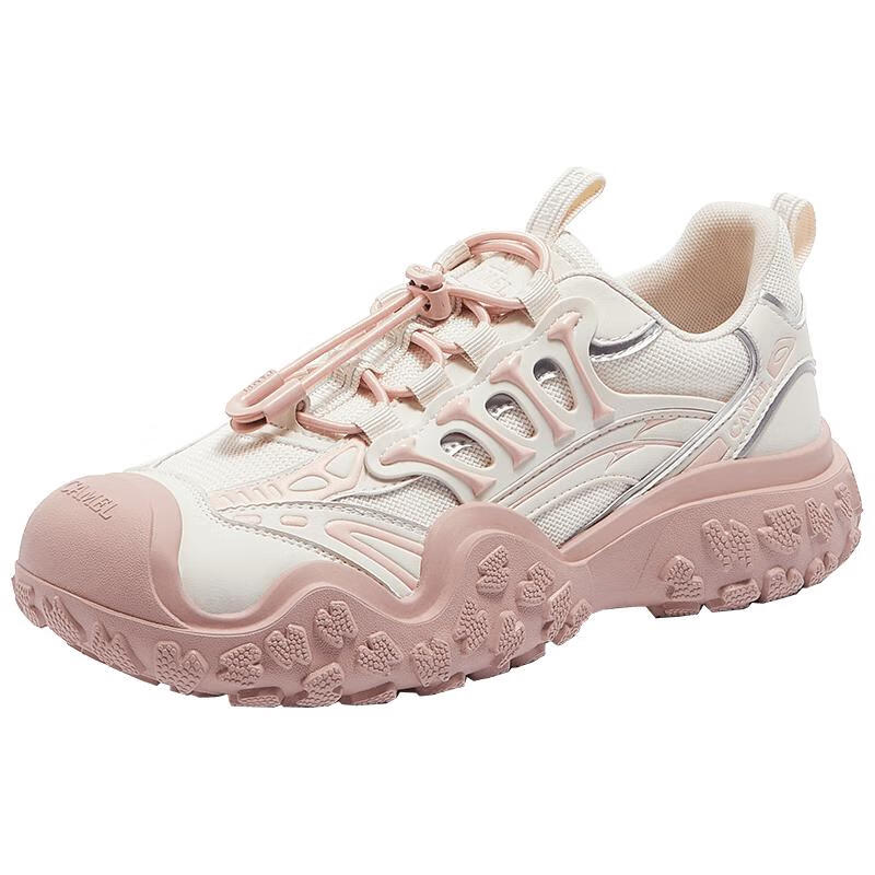 CAMEL [Wang Junkai's Choice] Women's Hiking Shoes, Mechanical Outdoor Ugly-Cute Shoes, L25M202007, Beige/silver/pink, Size 40