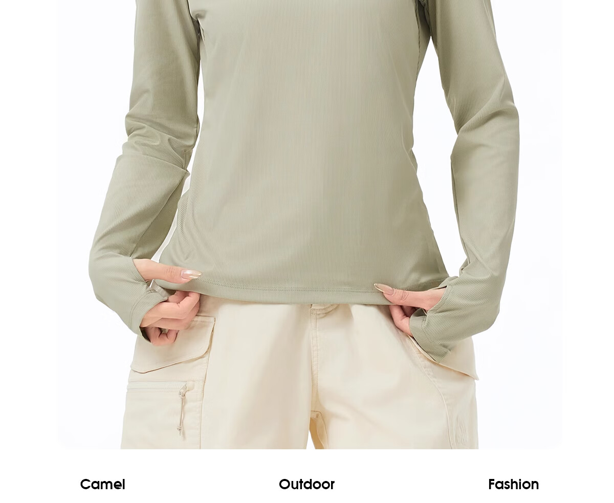 CAMEL 【UPF1000+】 Women's Outdoor Quick-Dry Polo Shirt, Spring Long Sleeve V-Neck, Cooling Breathable Sun Protection T-Shirt, Size M 4